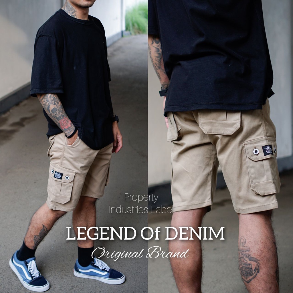 Seri LOD01 Celana Cargo Pendek Pria Green celana cargo pendek 2 button warna hijau LEGEND OF DENIM