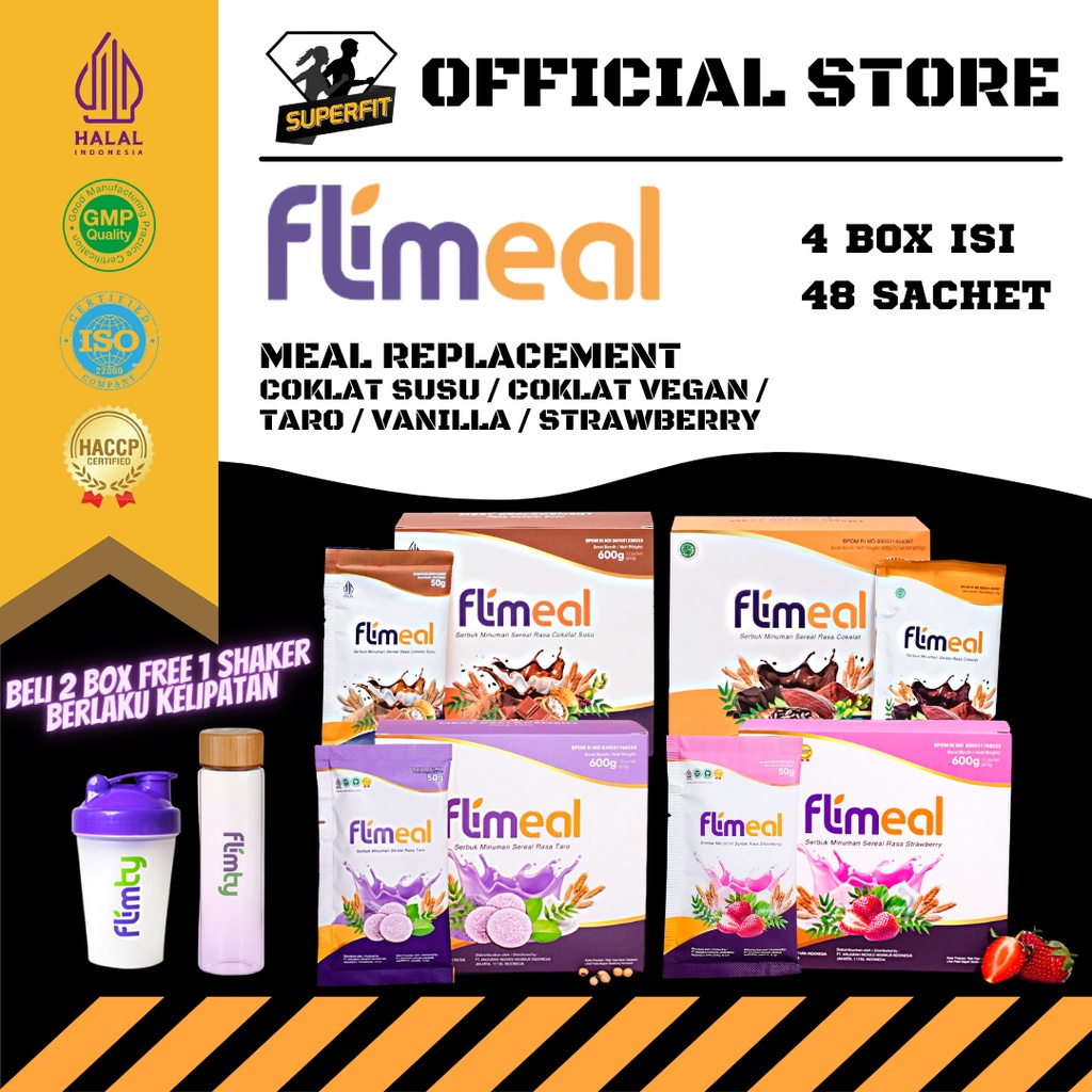 

Flimeal 4 Box Pengganti sereal rasa coklat (COD) program diet Pelengkap Nutrisi Flimty Original VEGAN