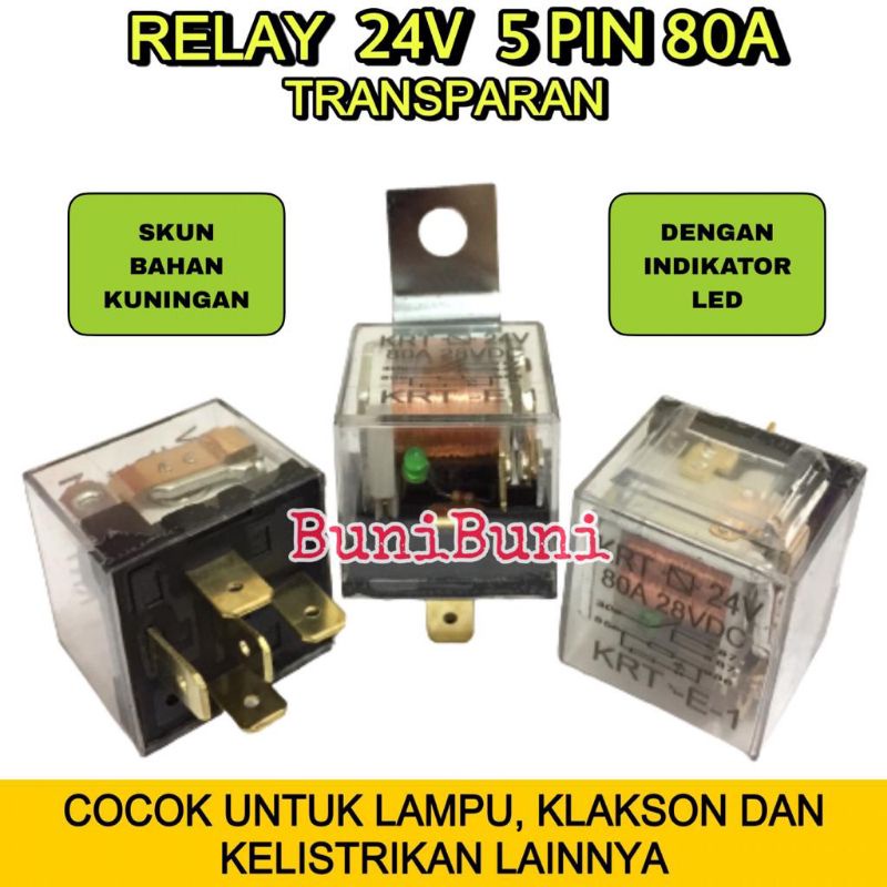 RELAY Transparan 24V KAKI 5 Pin 80A Untuk Lampu / Klakson Mobil Truk - 24V 5 KAKI