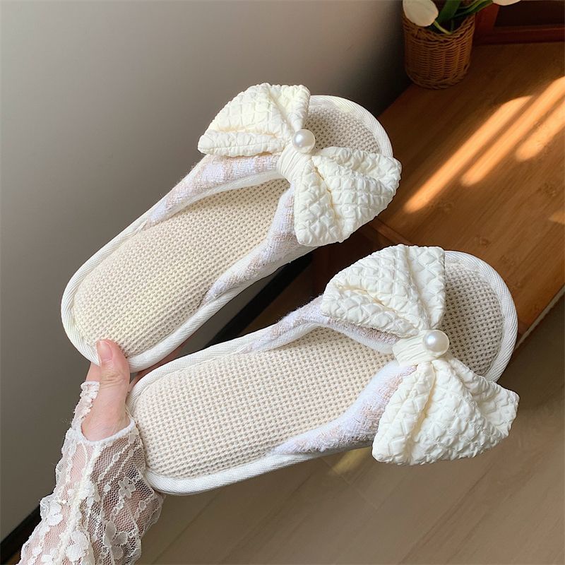 Peri angin busur linen sandal wanita musim panas empat musim sepatu lantai non-slip rumah universal