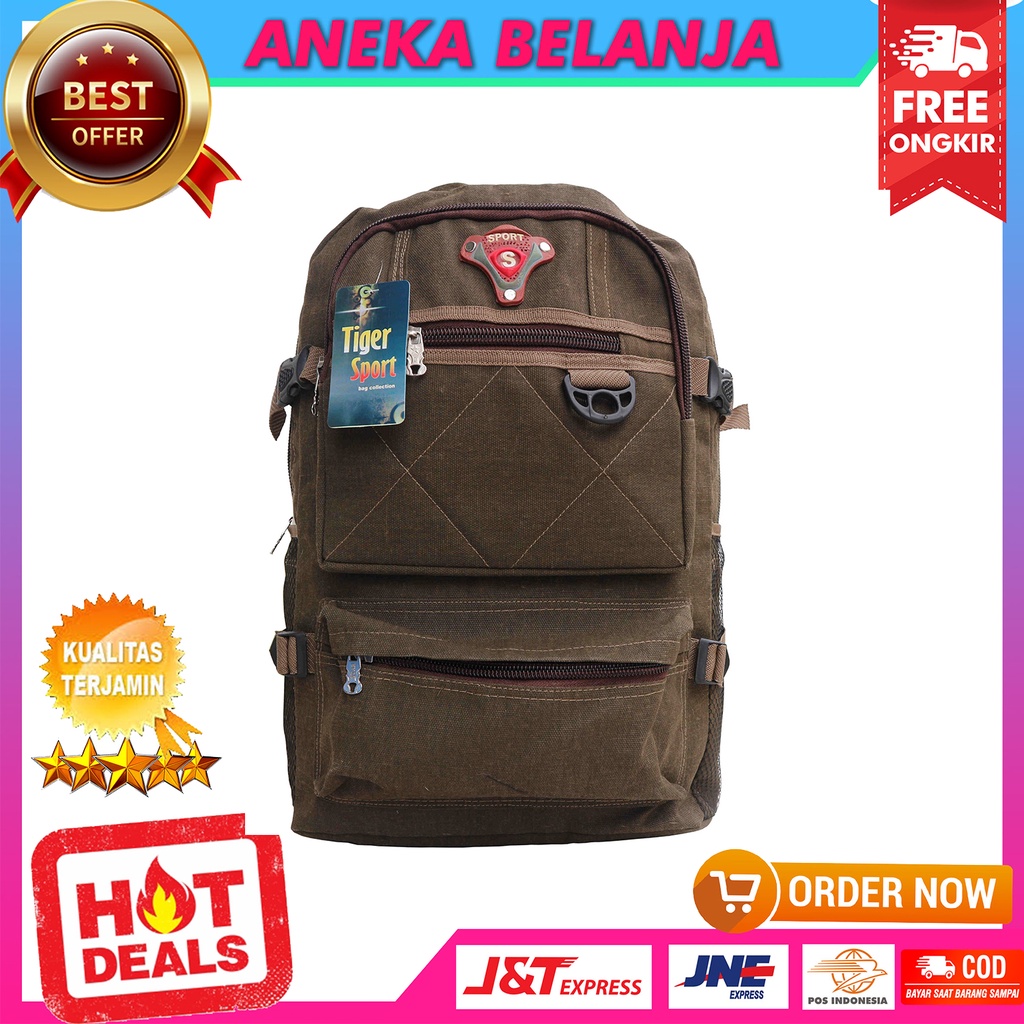 Tas Ransel Distro Kanvas Jahit Warna Coklat Muda Tas Travel Kuliah Sekolah Awet Keren Pria Wanita Bahan Tebal Backpack Hiking Harga Terlaris Termurah Terjangkau