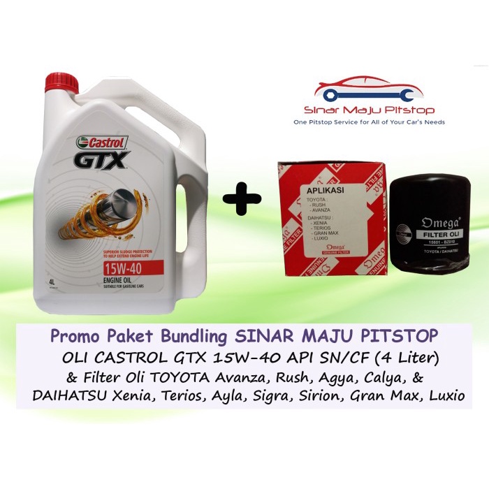 Paket Oli Mobil CASTROL GTX 15W-40 & Filter Oli TOYOTA AVANZA & RUSH ORIGINAL
