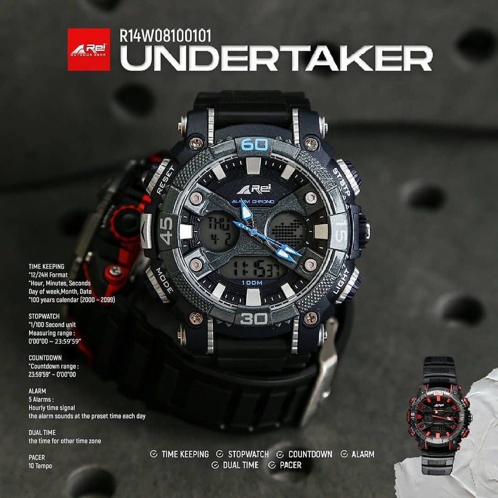 Jam Tangan Undertaker AREI Outdoor Gear / Jam Tangan Pria Analog dan Digital Rei