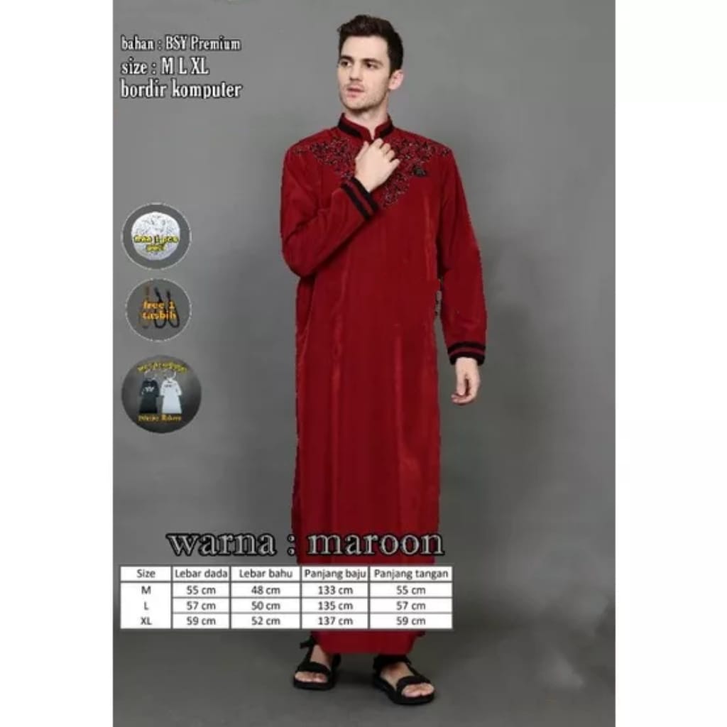 Jubah Pria Motif Bordir Simpel / Jubah Muslim Pria Terbaru / Koko Pria Dewasa Termurah