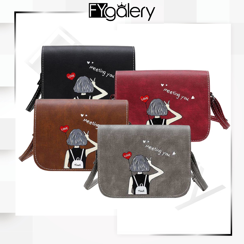 FYGALERY FYG1267 Tas Selempang Wanita Motif Girl Cartoon Peace Meeting You Slingbag Polos Fashion Murah
