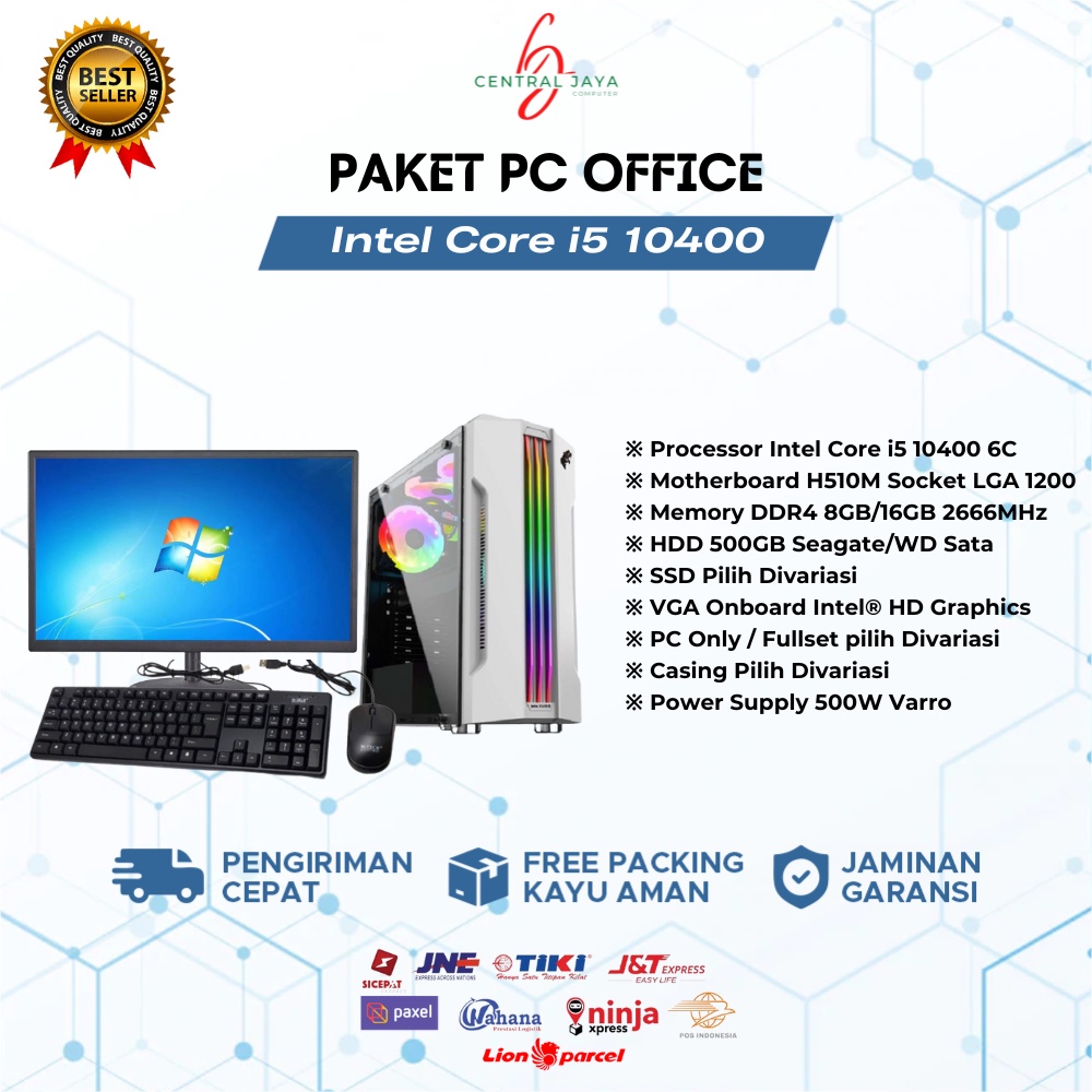 1 Set PC Rakitan Office Core i5 10400 | RAM 16GB | HDD - SSD | Monitor 19 Inch | Keyboard Mouse - Komputer office rakitan full set desktop