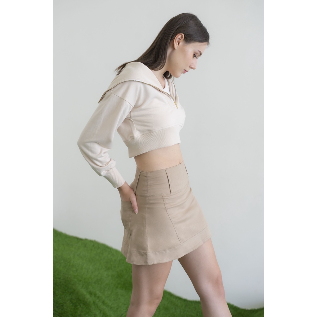 Half Zip Collar Crop Sweatshirt