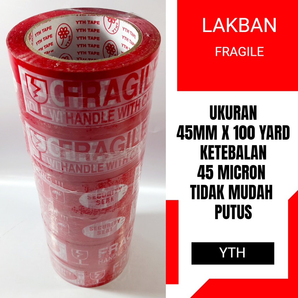 

LAKBAN SELOTIP FRAGILE UKURAN 45MM X 100 YARD/91METER 45 MIC OPP ORIENTED POLYPROPYLENE