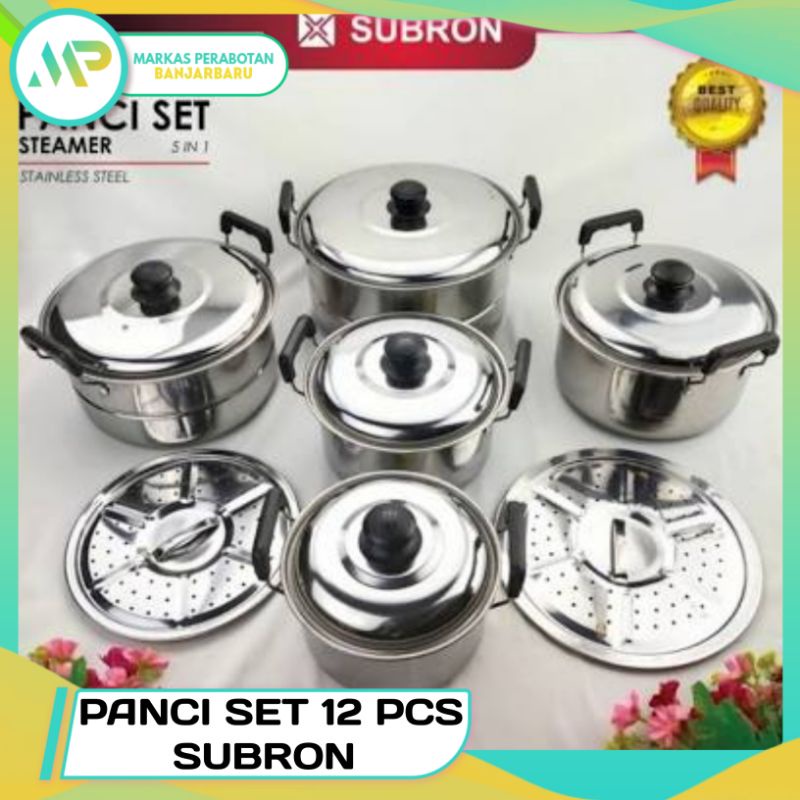 Panci Set 12 pcs Subron /Panci stock pot/ panci serbaguna isi 5Pcs