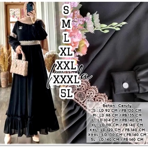 Gamis Lebaran Ibu Emak Jumbo Renda Warna Hitam Simpel Modis Mewah Kekinian LD 120 130 140 2XL 3XL 4X