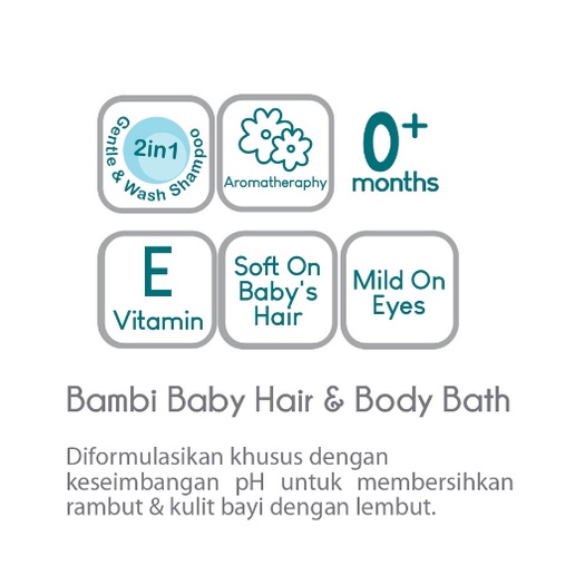 [BPOM] Bambi Baby Hair &amp; Body Bath 2 in 1 200ml / Sabun dan Shampoo Untuk Kulit Bayi Normal Sensitif / PH Balance / Sampo / Hair &amp; Body Wash / Baby Bath / MY MOM