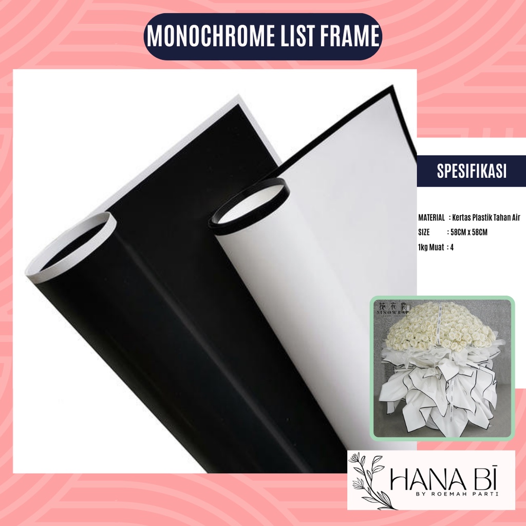 

5 Lembar Cellophane Korea Bunga Flower Wrapping Kado Monochrome Black and White Waterproof P.HBGZ