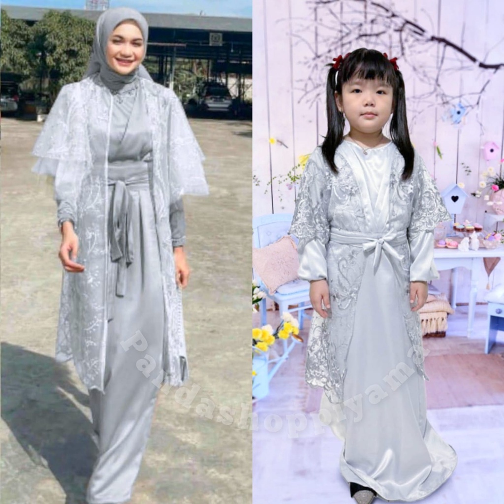 Gamis Terbaru Outer Arabella Couple Ibu dan Anak Brukat Tile Premium/Cardigan Kondangan/Pesta/Dress Remaja