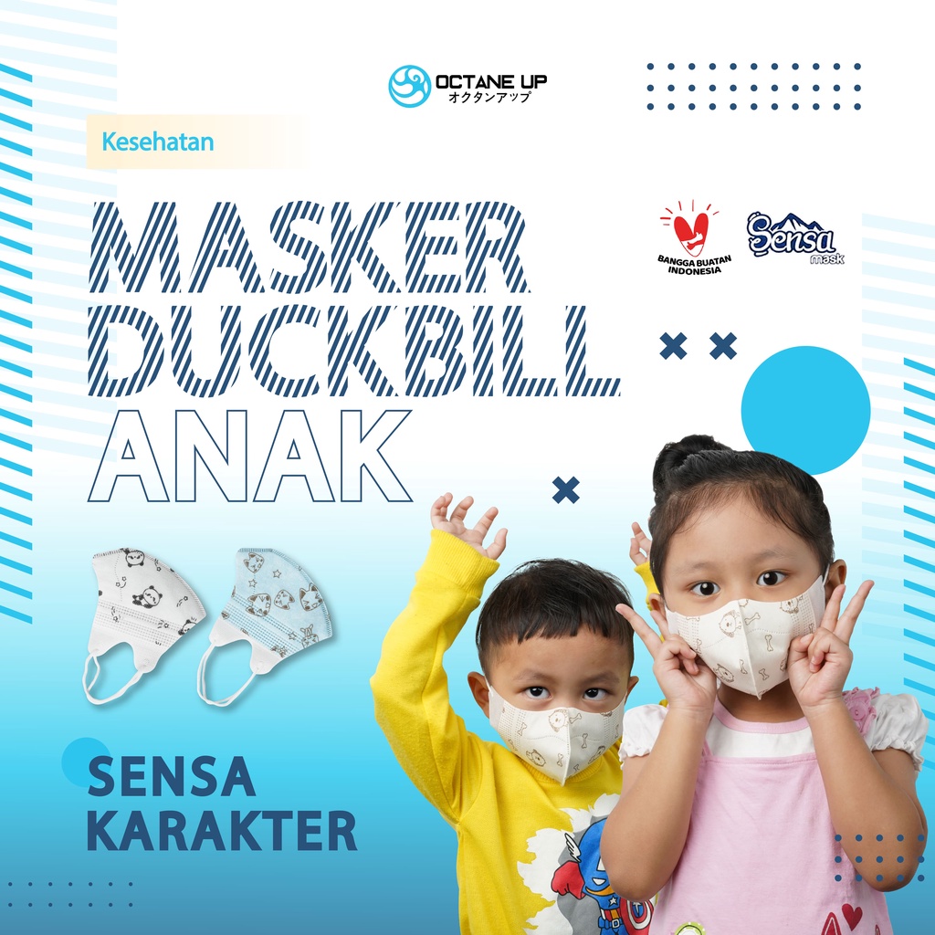 Masker Duckbill Anak Motif 3ply Sensa 1 Box isi 50pcs Kemenkes Octane Up