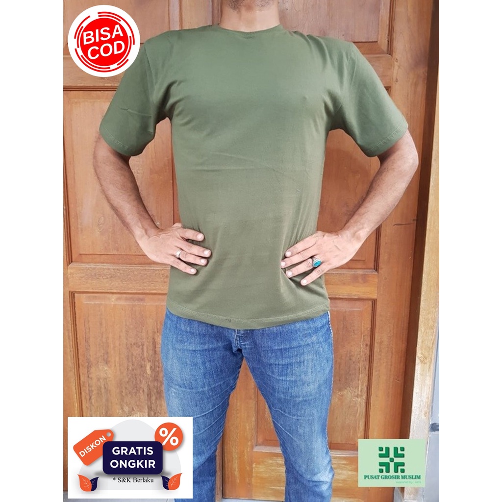 Diskon Kaos Polos Lengan Pendek Hijau Army Cotton Combed 30s Termurah!!!