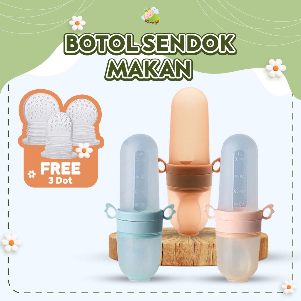 MOMOGII Botol Sendok Makan Bayi Silikon FREE 3 Dot