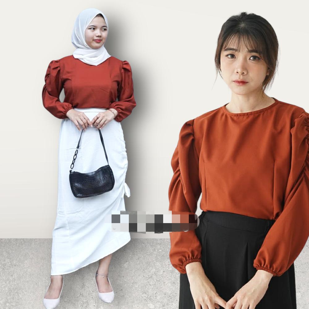 BEFAST - ZFS OOTD WANITA BLOUSE POP / PUFFY SHAKILA TOP / Blouse Polos Formal / Pakaian Casual Wanita Kerja / Outfit Daily Wanita / Fashion kekinian remaja ABG / Blouse Lengan Panjang / Terlaris / Termurah