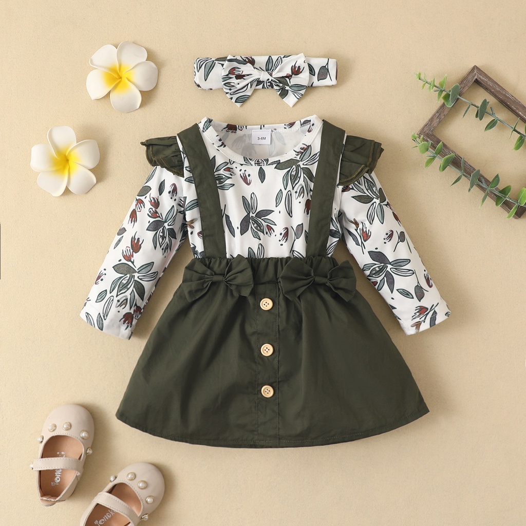 Set Dress Jumper Bayi Perempuan / Set Baju Bayi Baru Lahir / Dress Jumper Bandana Bayi Cewek / Flowers Jumper Baby / Baju Bayi Perempuan Lucu Impor Halus / Gaun Dress Newborn Cewek