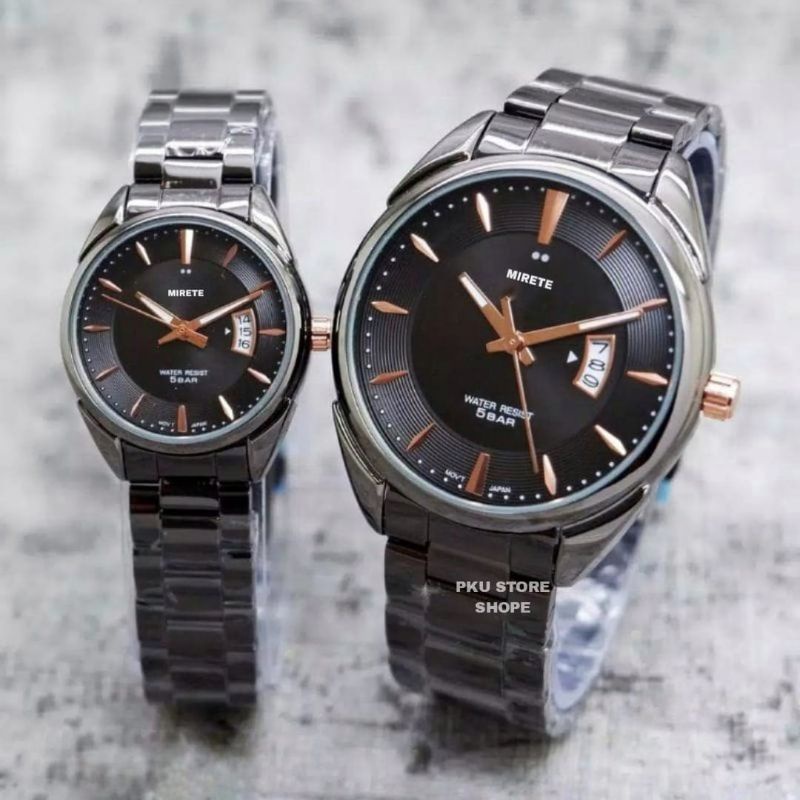 Jam Tangan Couple Pria Wanita Tahan Air Mirete Original Bestsellert Strap Rantai Stainless Steel Sporty olahraga Kasual Analog Mewah Elagan Realpict Dijamin Sesuai Foto