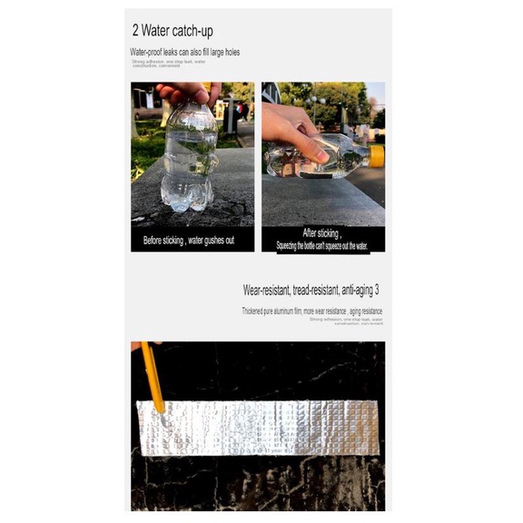 Aluminium Foil Butyl Rubber Waterproof Tape / Lakban aluminium Anti Bocor Uk Lebar 10cm x Panjang 5m