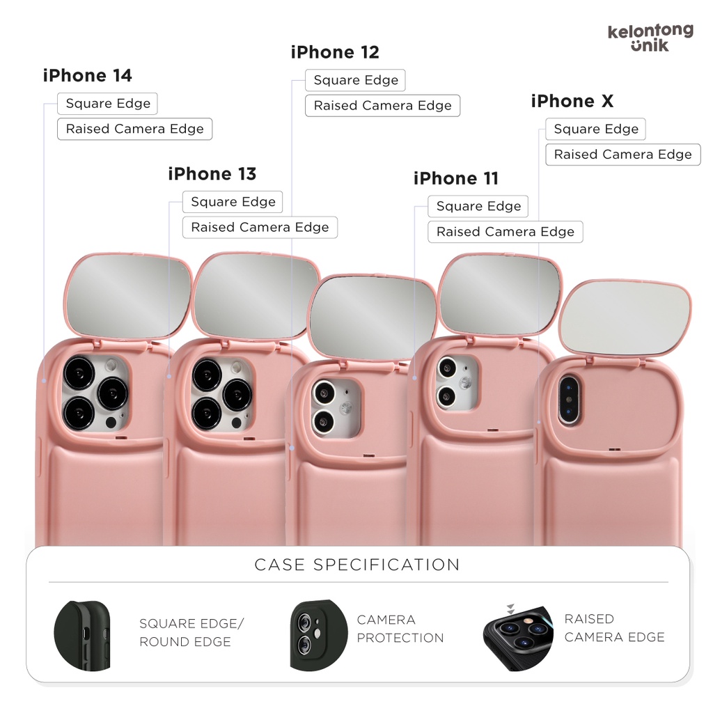 (Seri 1) For iPhone - Pastel Chubby Flip Mirror Shockproof Case