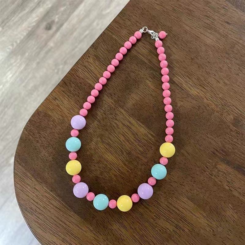 Korea Ins Warna-Warni Manik-Manik Kalung Makaron Warna Besar Kecil Manik-Manik Bola Rantai Klavikula