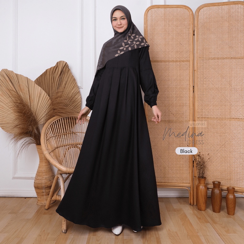 KUPNAD Gamis Premium Polos Katun Madina adem nyaman - Medina Dress Black