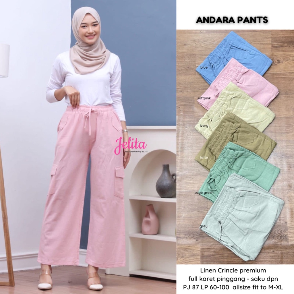 ANDARA / 5.7 / BAHAN LINEN CRINCLE PREMIUM / CELANA KULOT WANITA / FIT M-XL / MARITZA