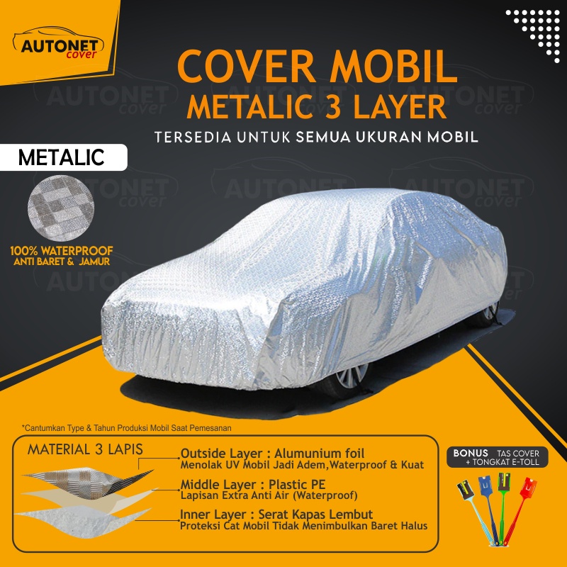 Body Cover Mobil Full Outdoor 100% Waterproof Sarung Mobil Metalic