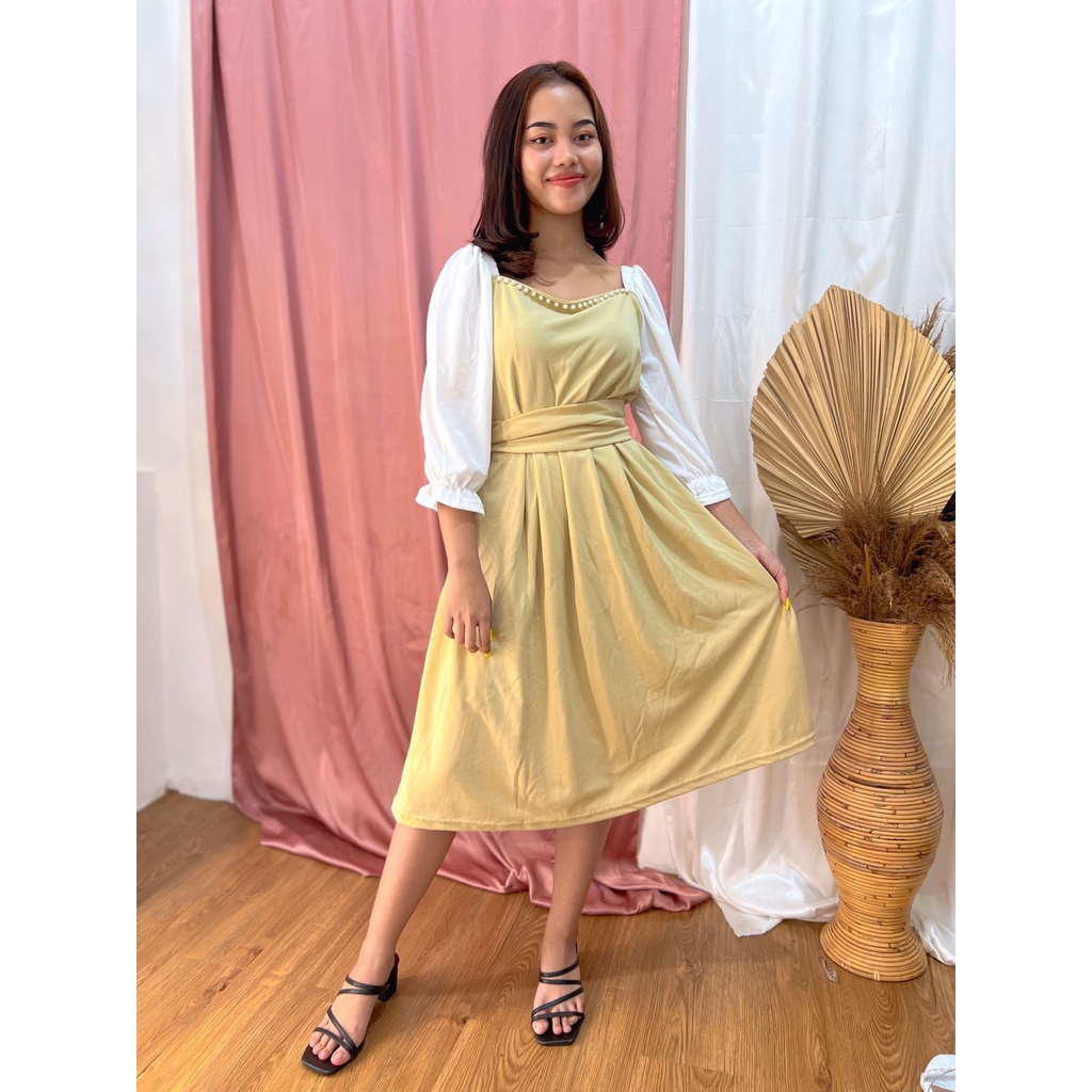 HS - DRESS GLIZE / DRESS MIDI KOREAN STYLE / BOAT NECK CASUAL