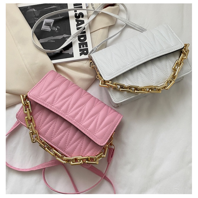 Tas Slempang Fashion Wanita Bahan Kulit PU Dengan Tali Rantai Style Korea Tas Bahu Shoulder Bag Hand Bag Wanita Cewek Fashion Elegan Simple Model Terbaru Kulit korea tas selempang wanita kekinian  COD Azgalery T218