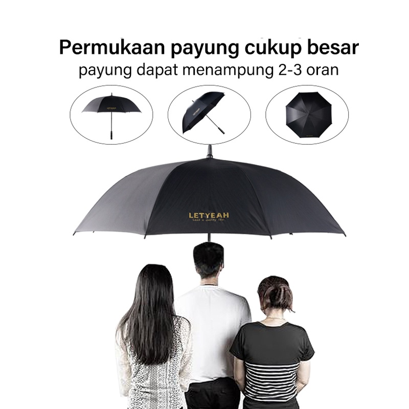 Letyeah &amp; Anantagt Payung gagang panjang polos Besar Jumbo Buka otomatis Sturdy Black Golf Umbrella