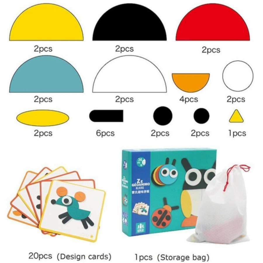 Puzzle Kayu Animal - Puzzle Pattern Geoanimo Blocks - Mainan Edukasi Anak - Mainan Puzzle Kayu Anak