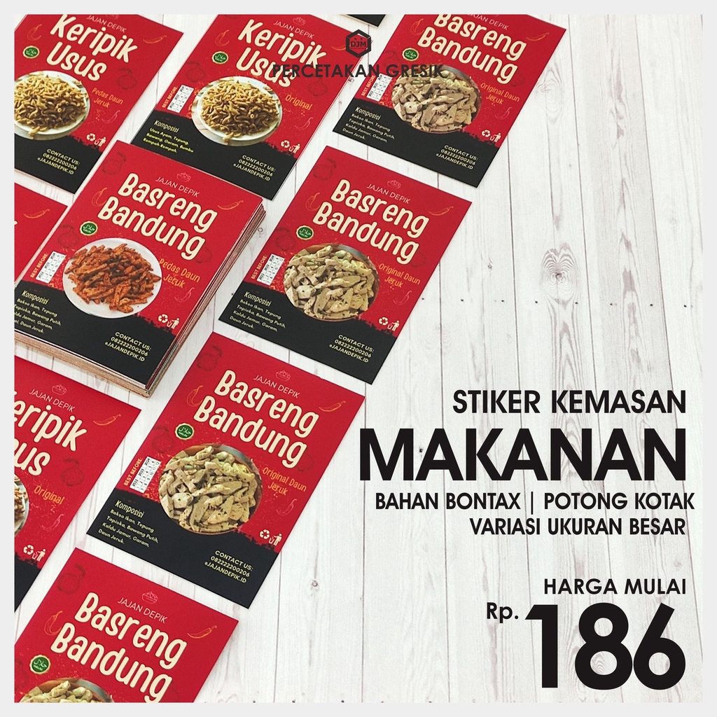 

[ BUY 5 GET 1 FREE ] Stiker Label Kemasan Makanan Desain Custome Bahan Bontax Cromo Variasi Besar Bentuk Kotak Custome Desain