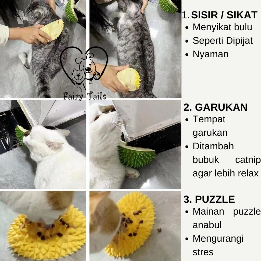 Sikat dan Mainan Catnip Bentuk Durian Untuk Kucing Anabul / Sisir Bulu Duren Untuk Menyikat Bulu Rontok Puzzle Mainan Tempat Papan Garukan Kucing Bubuk Catnip / Durian Comb Catnip Toy for Cats