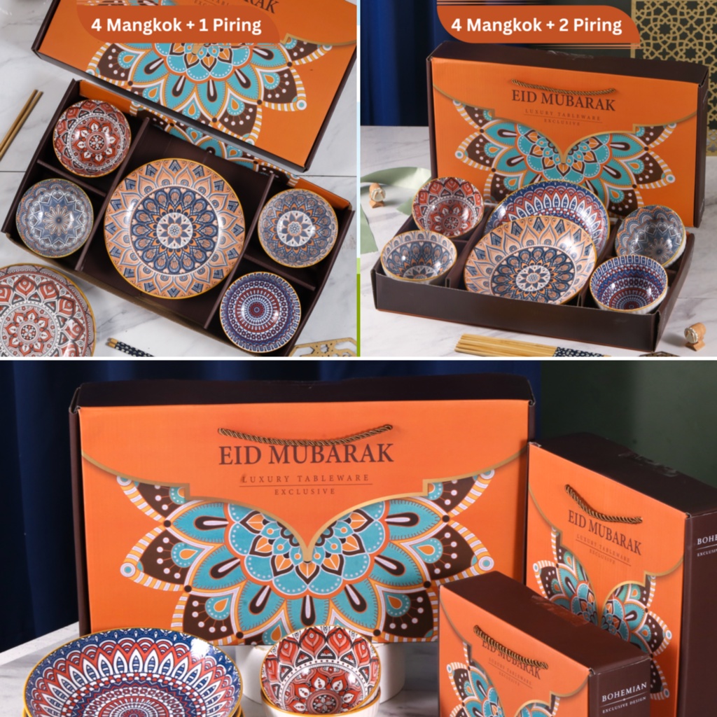 Mangkok Set Souvenir Hampers Eid Mubarak Bowl Set Mangkok Keramik Gift Idul Fitri Set BOHEMIAN Gift Set Motif Batik