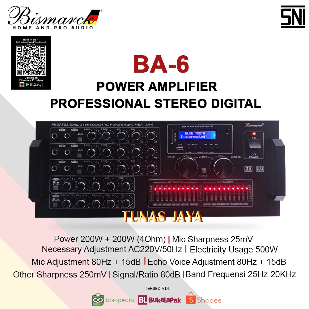 POWER AMPLIFIER PROFESSIONAL STEREO DIGITAL BISMARCK BA 6 BA6 Bluetooth - USB - Sd card