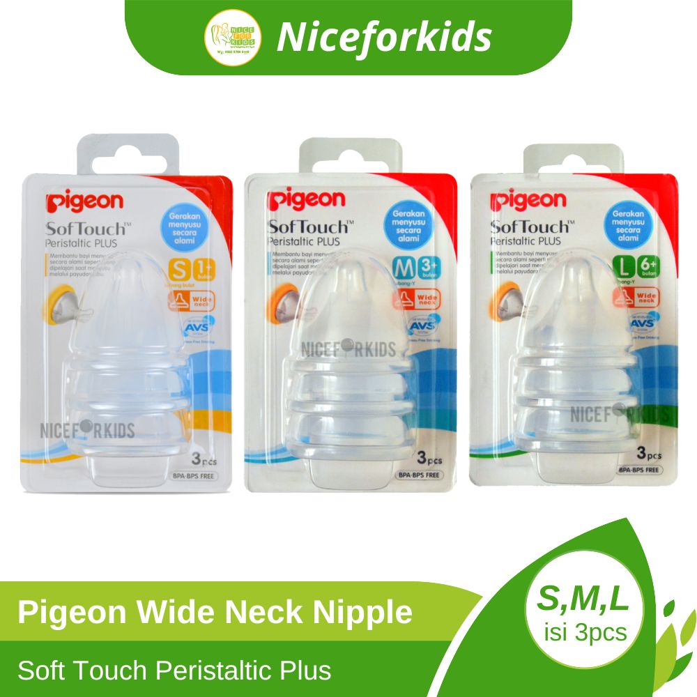 Pigeon Wide Neck Nipple Soft Touch Peristaltic Plus isi 3pcs / Dot Botol Susu Wide Neck