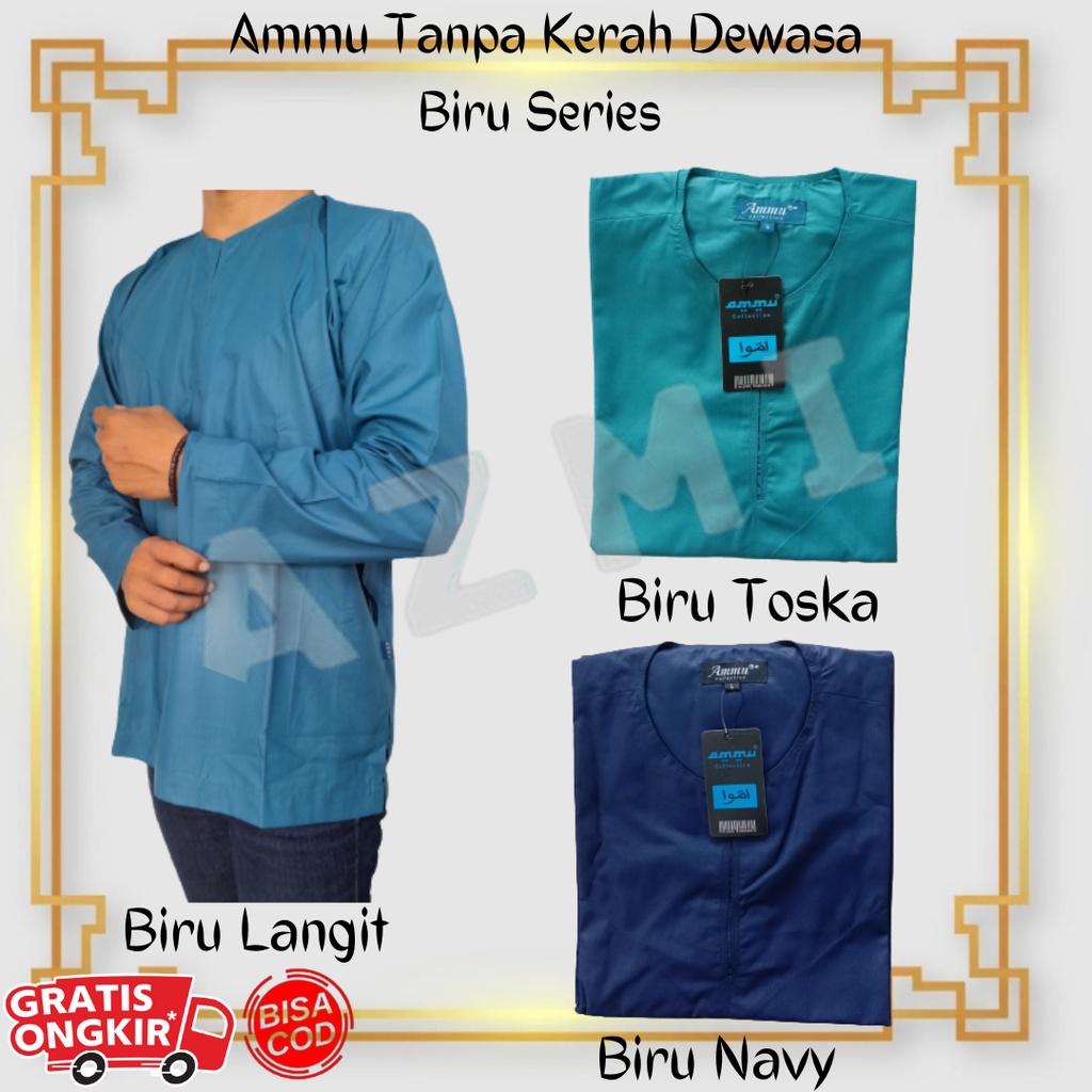 Promo Baju Koko Ammu Dewasa Tanpa Kerah Biru Series biru dongker biru navy biru toska Termurah