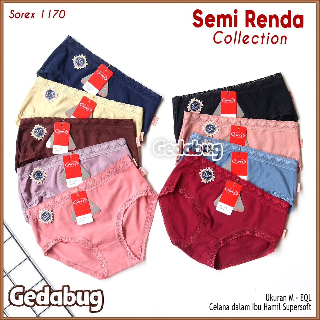 3 Pcs - CD Wanita Sorex 1170 Semi Renda MIDI | Celana Dalam Wanita Dewasa  Bahan Super Soft | Gedabug