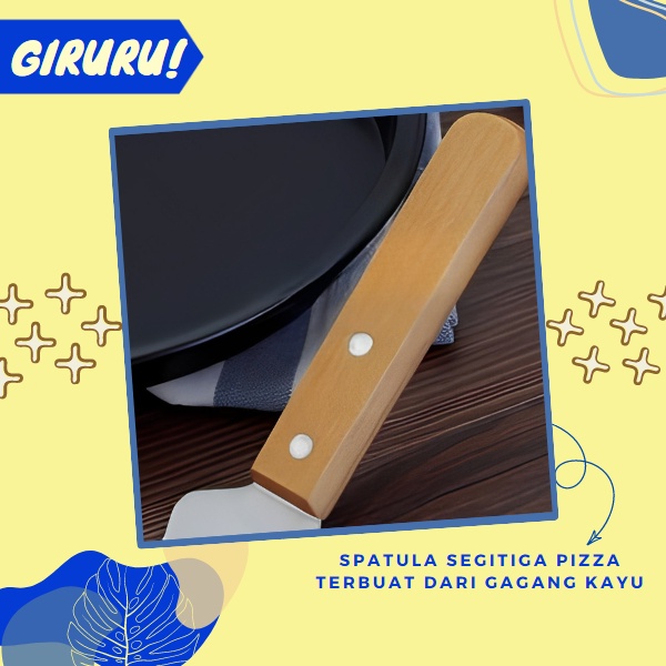 SPATULA SUTIL KAPE STAINLESS STEEL GAGANG KAYU / SHOVEL PIE CAKE STAINLESS / SPATULA FOOD GRADE / HomeMaster Kape/Scraper/Pemotong Adonan Stainless Bulan Bengkok / Cake/Pizza Spade/Spatula Pemotong Pizza/Kue Stainless Pizza / Sendok Saji Pisau Potong Kue