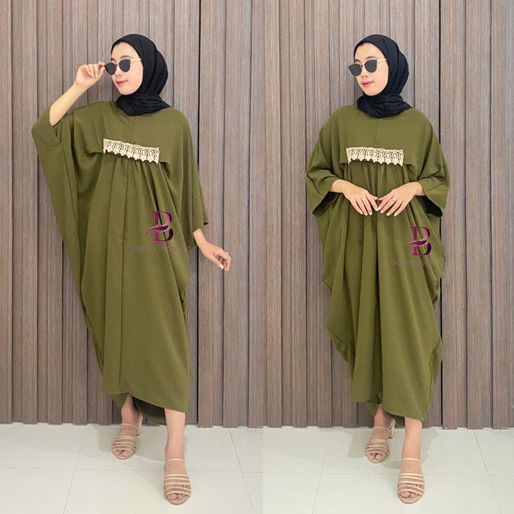 Daisy Kaftan wanita pakaian kondangan hari raya lebaran aksen renda UK BIG SIZE crincle airflow beautyhijabtisa