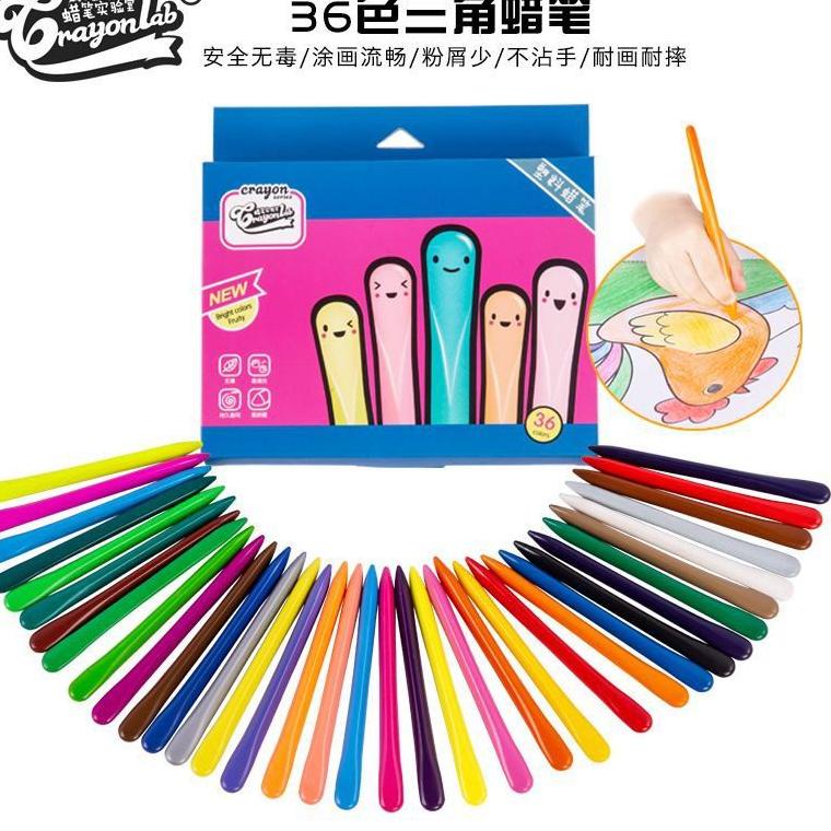 

[ART. 9090] HIGH QUALITY Crayonlab isi 36 dan 24 anti kotor di tangan Non Toxic Crayon Triangular