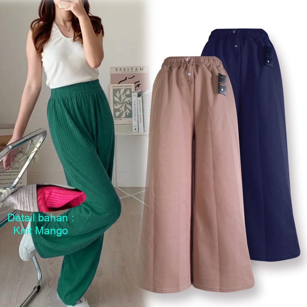 kulot knit premium highwaist jumbo tali serut celana panjang wanita korean style kekinian anti kusut