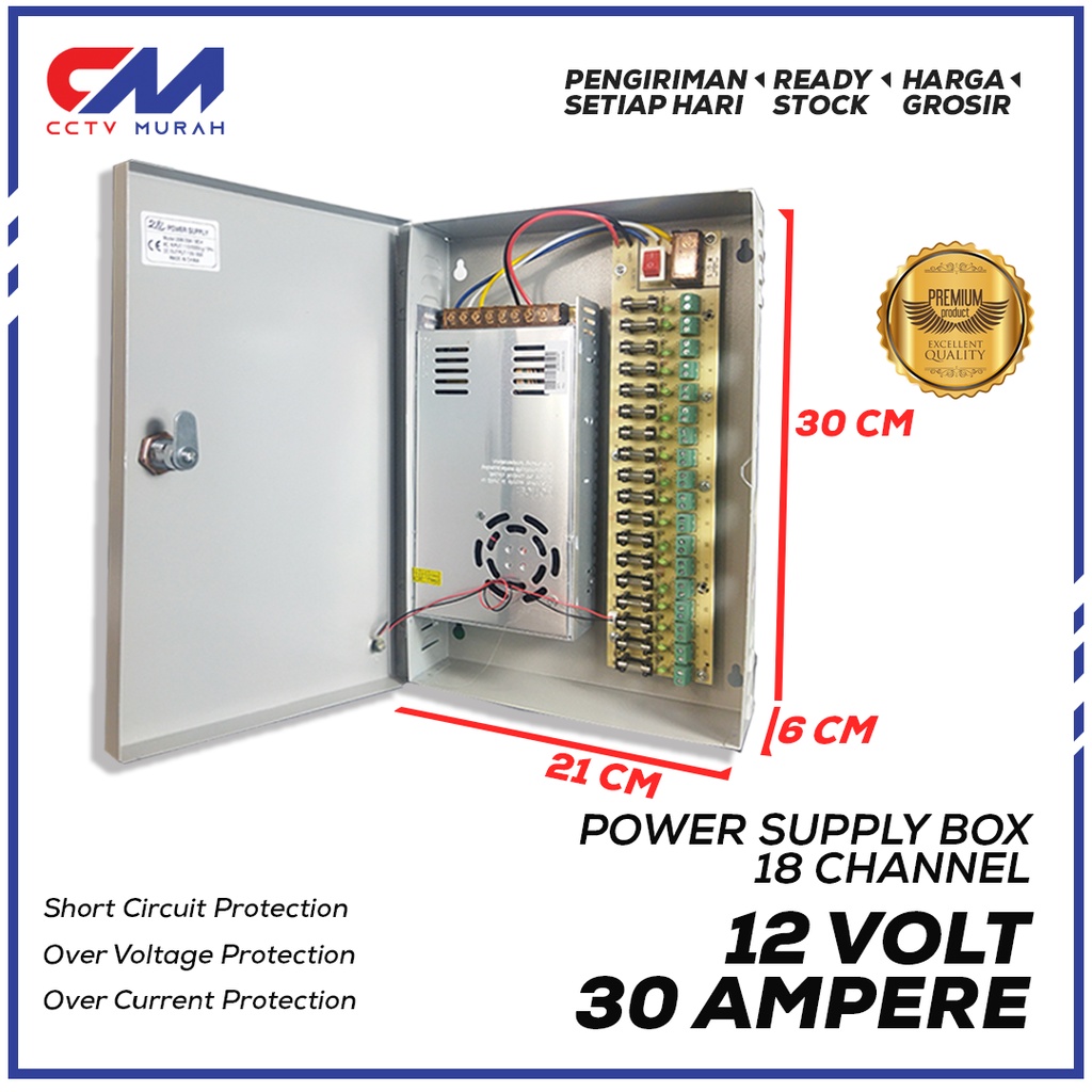 POWER SUPPLY CCTV 12V 30A BOX FAN