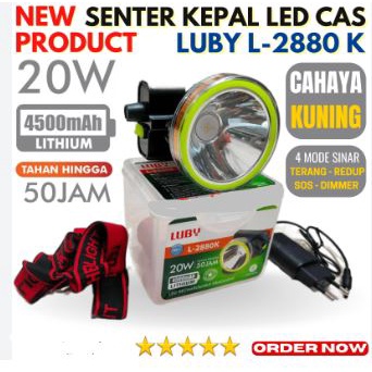 Senter Kepala Luby 20 Watt Lithium 50 Jam L-2880K Head Lamp Lubi L 2880L Head Light Batre Ngobor Belor Terang Jarak Jauh Original