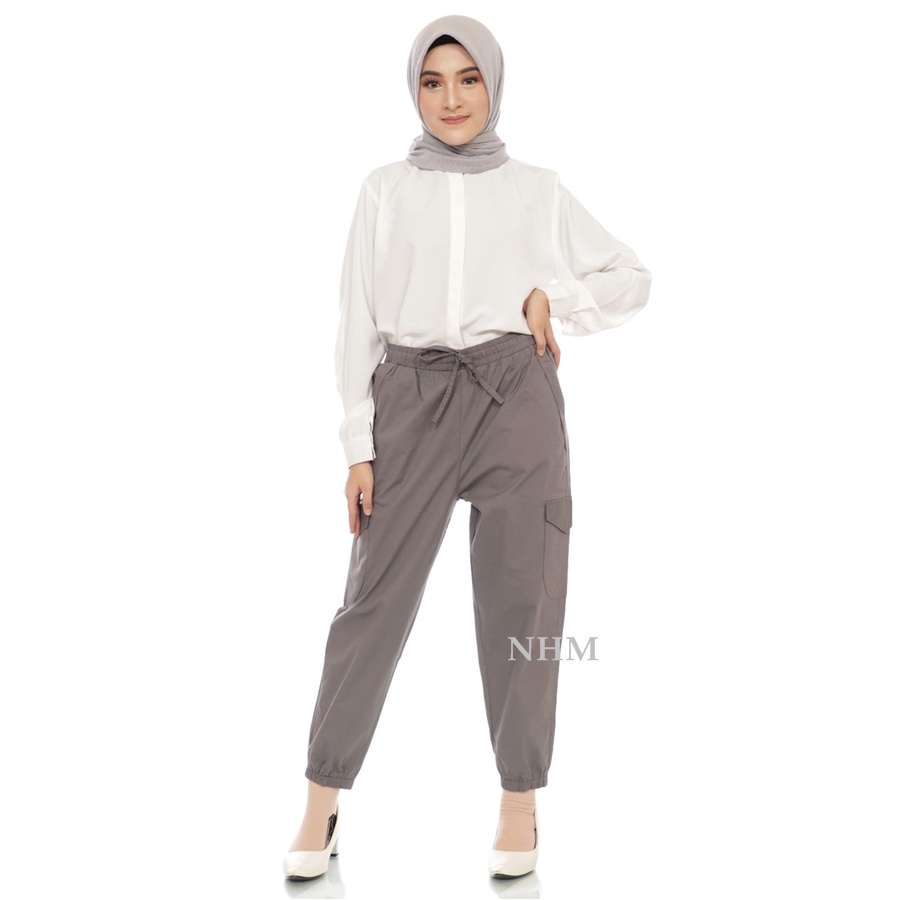 Celana Cargo Joger Wanita Jumbo Polos, Cargo Jumbo Stretch