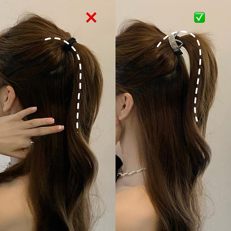 PREMIUM Jepit Rambut Logam Ponytail 4.8cm Aksen Permata Mutiara