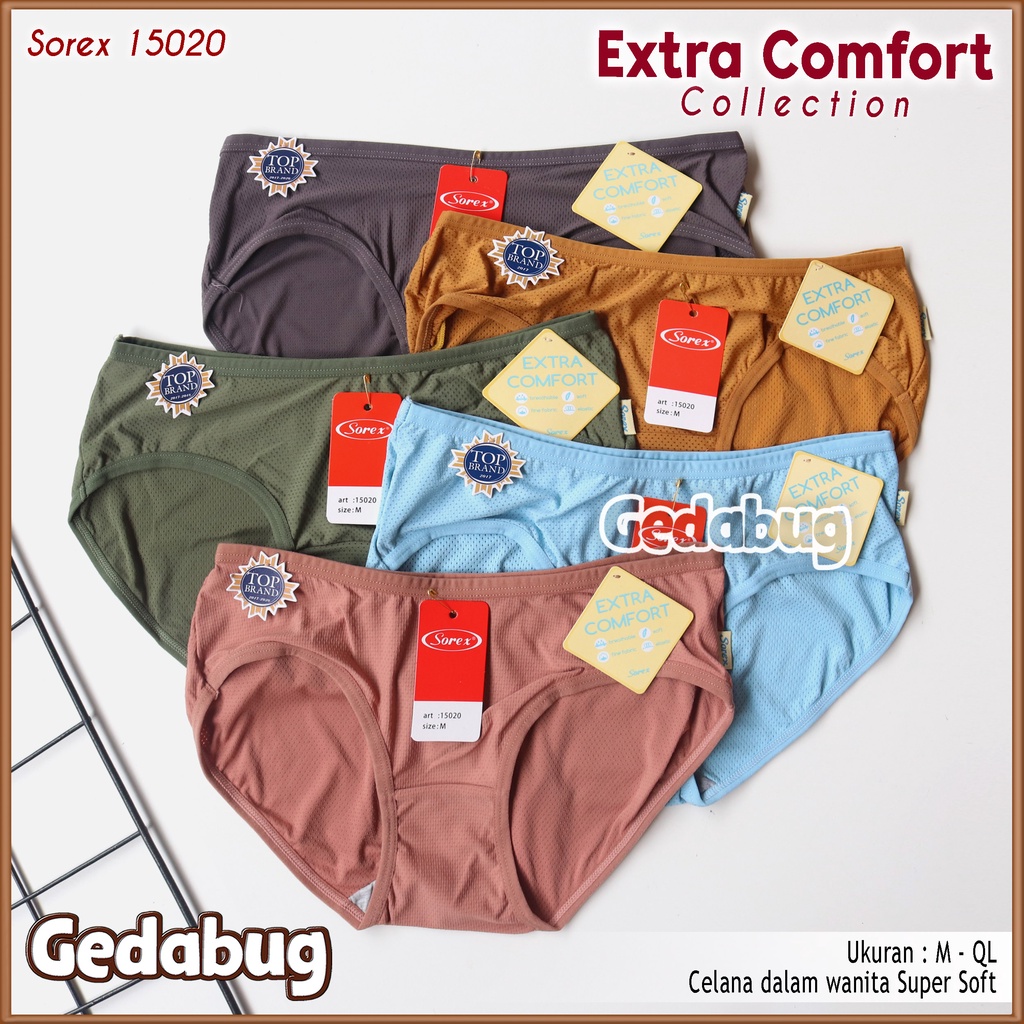 3 Pcs - CD Wanita Sorex 15020 Extra Comfort | Celana dalam wanita Super Soft Berpori | Gedabug