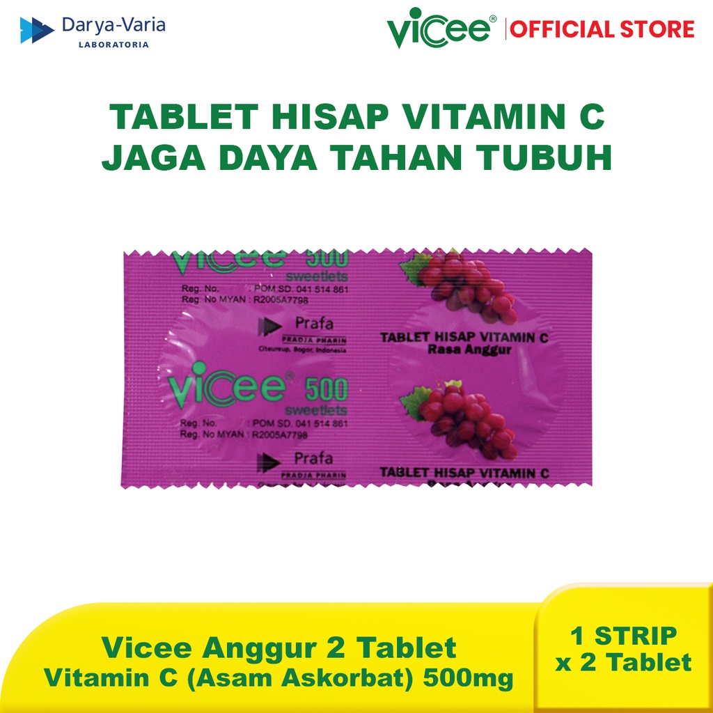 Vicee Grape Vitamin C Suplement Harian Isi 2 Tablet Hisap (1 Strip x 2 Tablet Hisap)